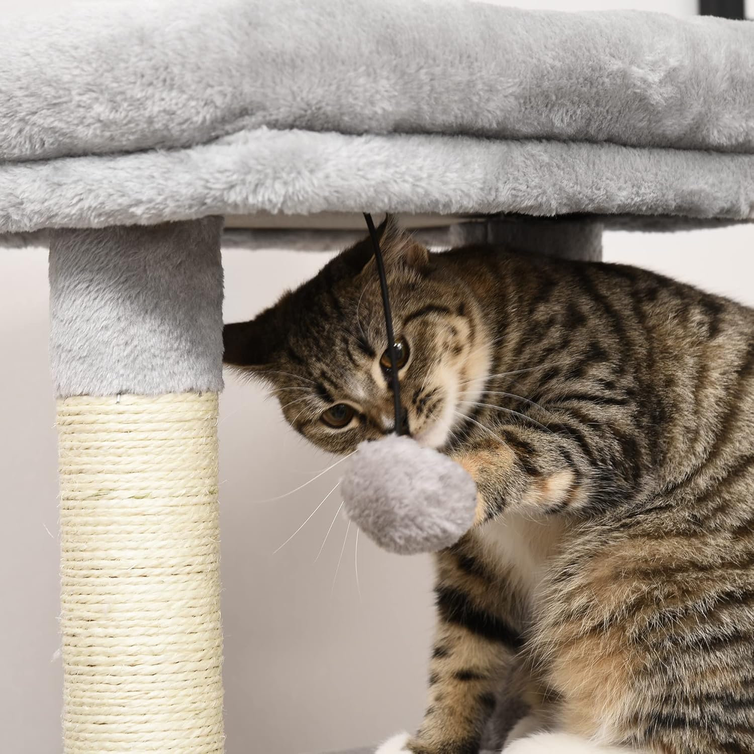 Cat Tree for Indoor Cats Climbing Tower Kitten Scratch Post Activity Center Kitten with Massage Toy Hanging Ball Bed Condo Perch 48 x 48 x 85cm Grey