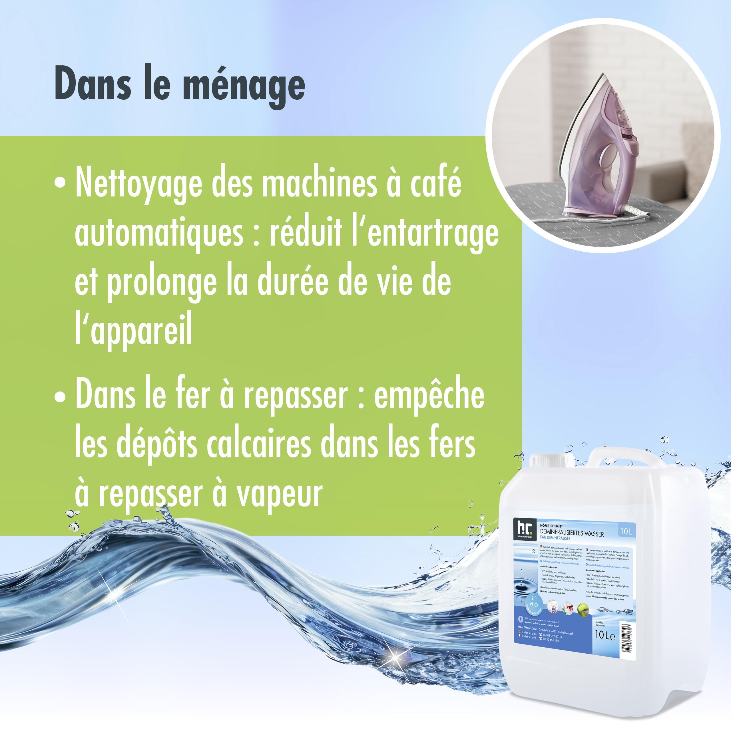 Höfer Chemie 60 bidons de 10 litres d'eau déminéralisée de