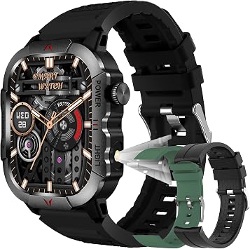 2.01" AMOLED Smart Watch for Men Make/Answer Call, 5ATM Waterproof Mens Smartwatch, Hands-Free Calling, Fitness Tracker Smartwatch for Android iPhones, Digital Watches Step Counter, 3 Straps Black
