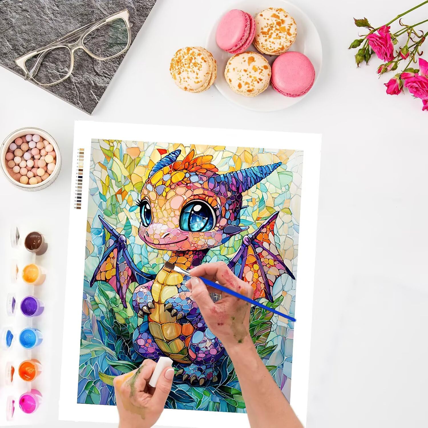 WEISHIWE Pintar por Numeros Adultos, Dinosaurio, 70x90cm q-561 | Pintura por Numeros Kit, Easy Paint by Numbers Adult, con 3 Pinceles y Pigmento Acrílico, Decoración para Hogar, Sin Marco