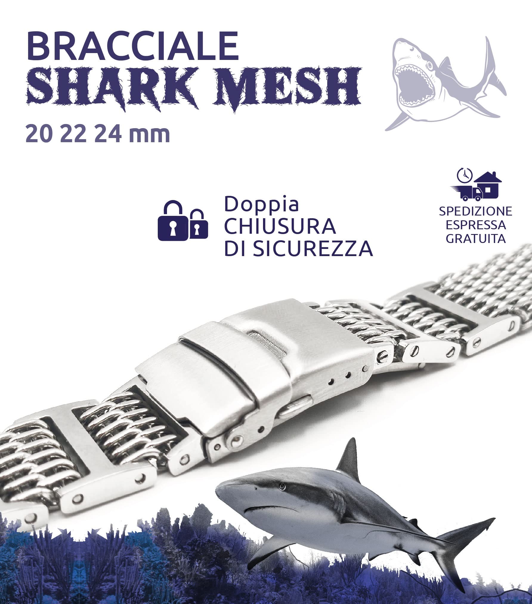 Bransoletka Shark Mesh ze stali nierdzewnej ONE More STRAP 20mm22mm 24mm kompatybilny z Citizen Promaster i Seiko SKX sub diver pasek do zegarka milan