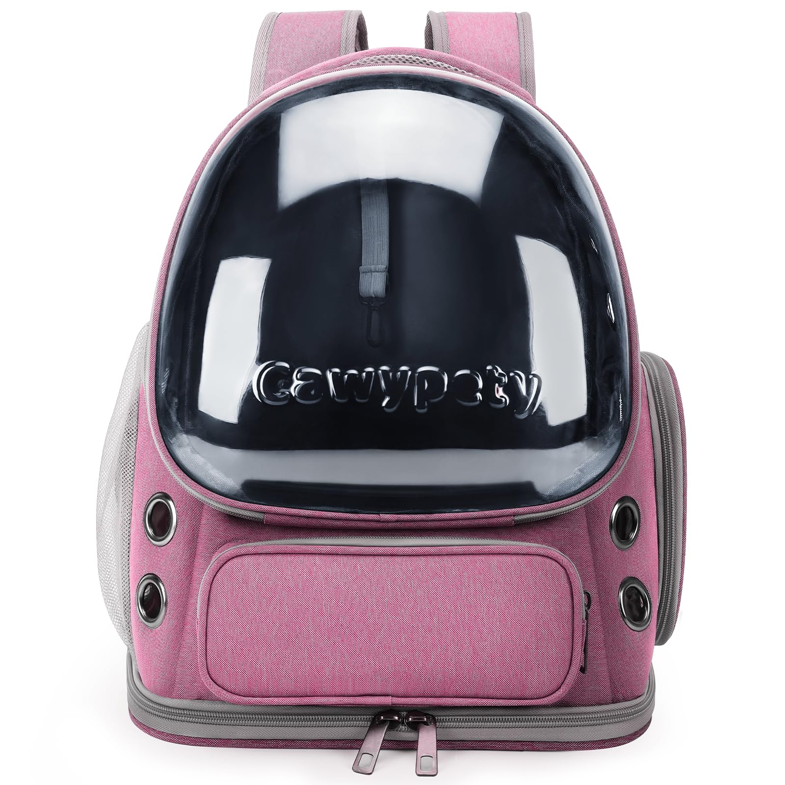 Cawypety Mochila transportadora para gatos, transpirable, con burbujas de espacio grande, para gatitos, perros pequeños de hasta 15 libras, transparente y plegable para viajes, senderismo (rosa)