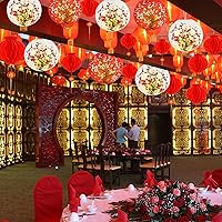 Vista 5 de 30 linternas japonesas chinas decorativas, incluye 6 flores de cerezo, 18 linternas rojas chinas, 6 luces LED, faroles de flor de cerezo de 12