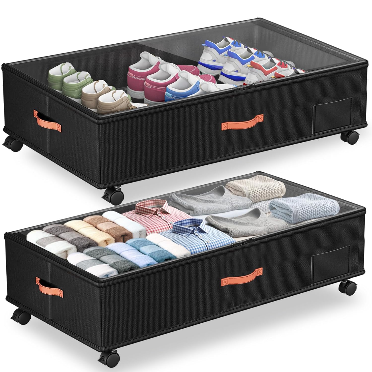 Under Bed Storage with Wheels 2-Pack Under Bed Storage Containers with Clear Lids XXL Large Under the Bed