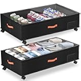 Under Bed Storage with Wheels,2-Pack Under Bed Storage Containers with Clear Lids,XXL Large Under the Bed Storage Organizer Bins With Handles,Space Saving Design for Clothes,Shoes,Books-Black