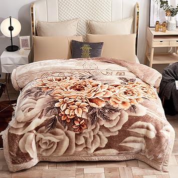 LGYKUMEG Korean Faux Mink Fleece Twin Blanket, 79"X91", 9 lb Heavy Plush Flannel, 2 Ply, Soft Warm Thick Raschel Printed Mink Blanket for Autumn, Winter, Bed and Sofa 200x230cm, 4kg