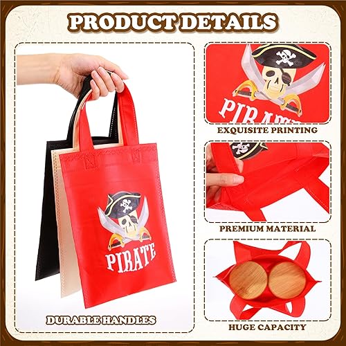 Miniatura 3 de Hosuly 24 bolsas de recuerdo de fiesta de pirata, suministros de fiesta de cumpleaños pirata, bolsas temáticas con asas para regalo de golosinas,