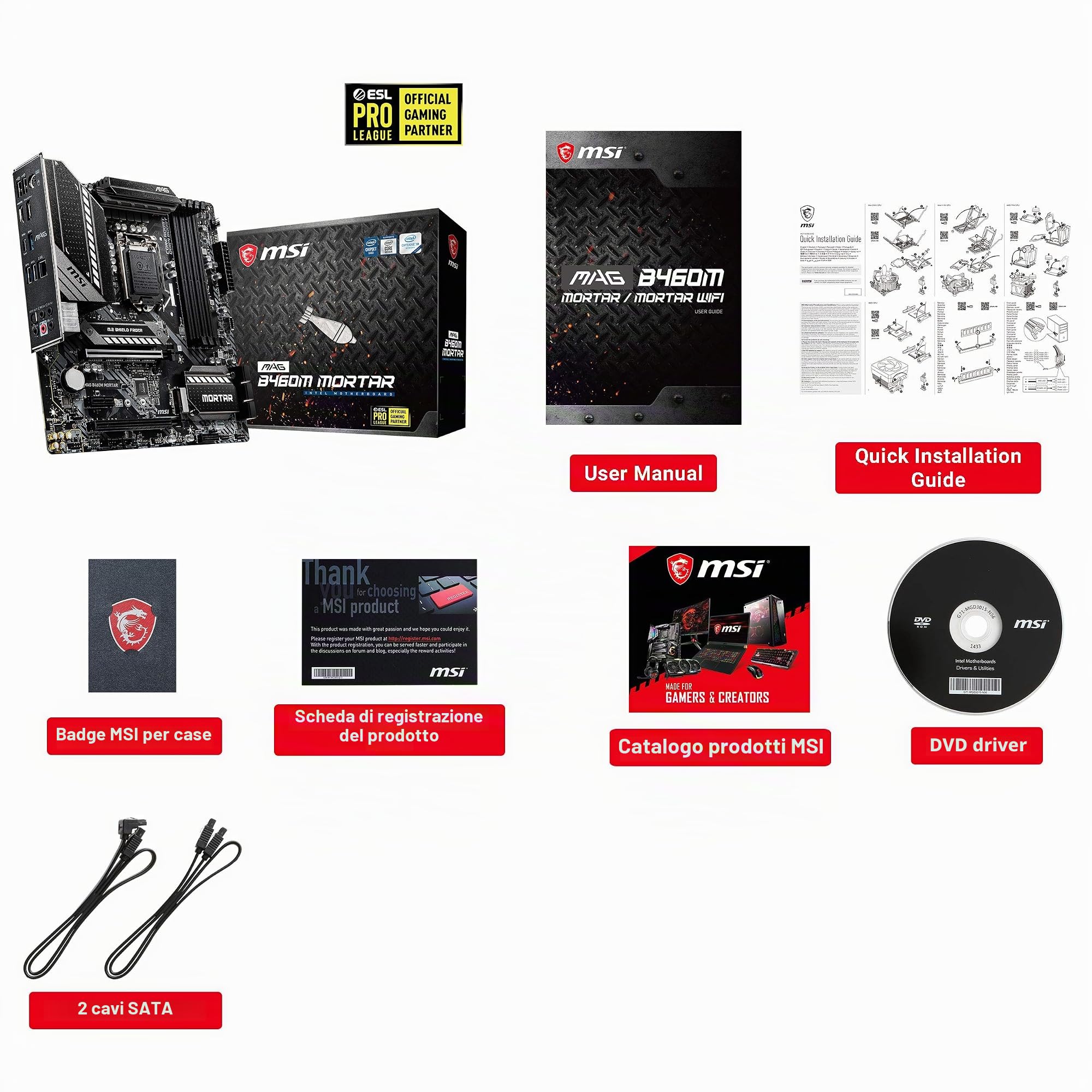 MSI MAG B460M MORTAR mATX scheda madre gaming (10th Gen Intel Core, LGA 1200 Socket, SLI/CF, Dual M.2 Slots, 2.5G LAN, DP/HDMI)