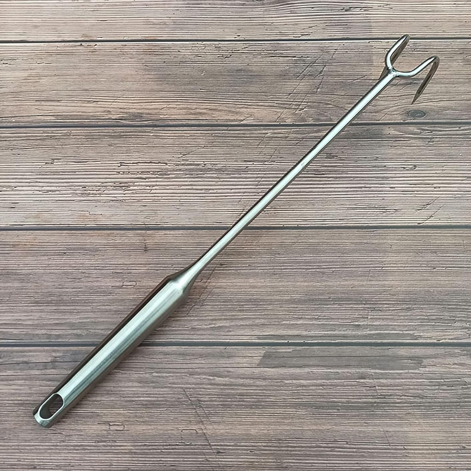 1 pcs 24 inch Pigtail Food Flipper, with Double Hooks, Thickened SUS430 Stainless Steel, Extra Long Meat Turner, Heavy Duty Barbecue Meat Hooks, Large Sized Turkey Fryer Hook