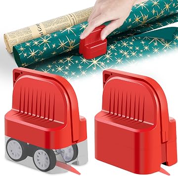Christmas Wrapping Paper Cutter - 2 Pack, Straight & Neat Paper Roll Cutter for Gift Wrapping Red