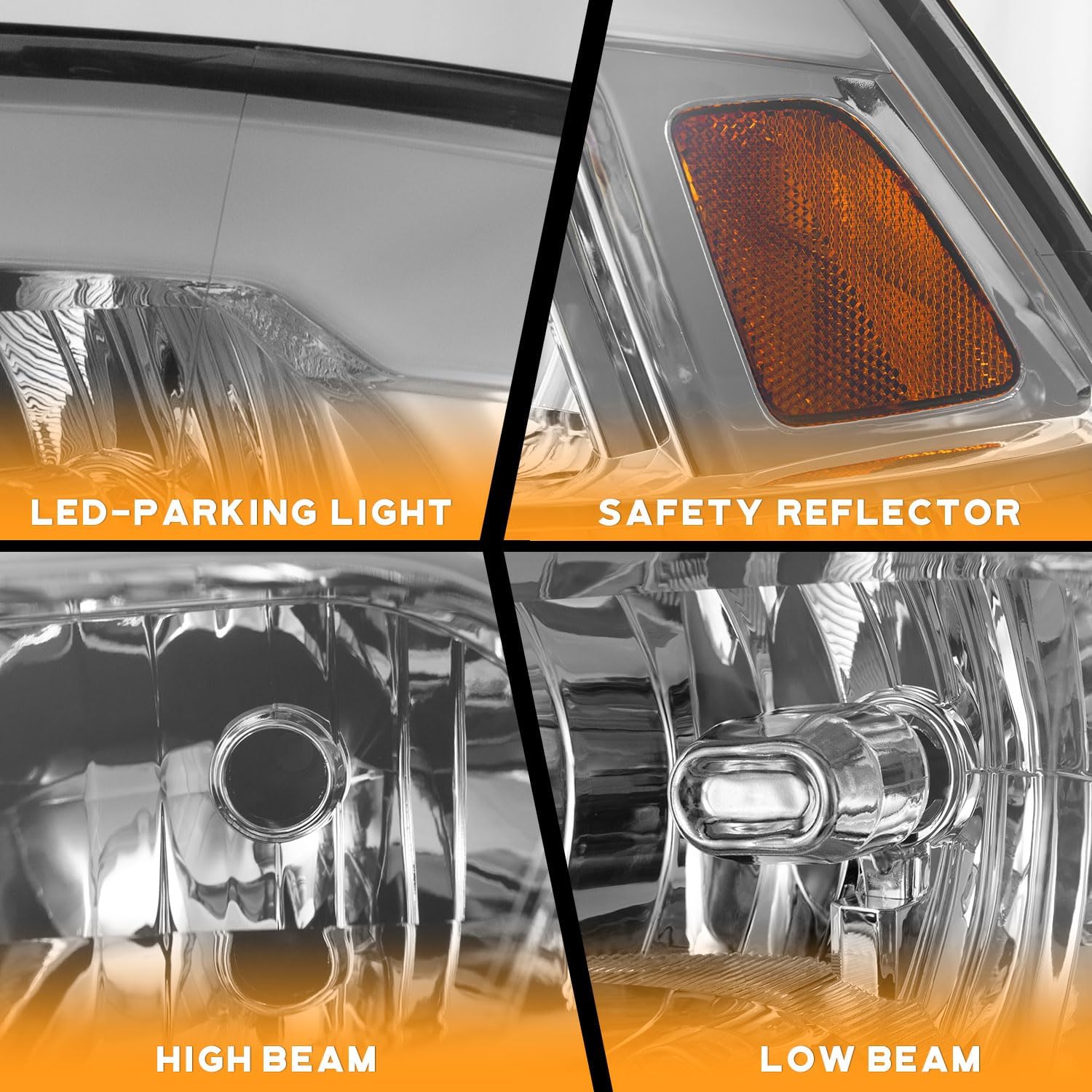 WEELMOTO LED Headlights for 2009-2018 Dodge Ram 1500/2010-2018 Dodge Ram 2500 3500 Models with Factory Quad Style Headlamp Replacement Chrome Housing Amber Reflector (Not Fit Factory Projector Style)