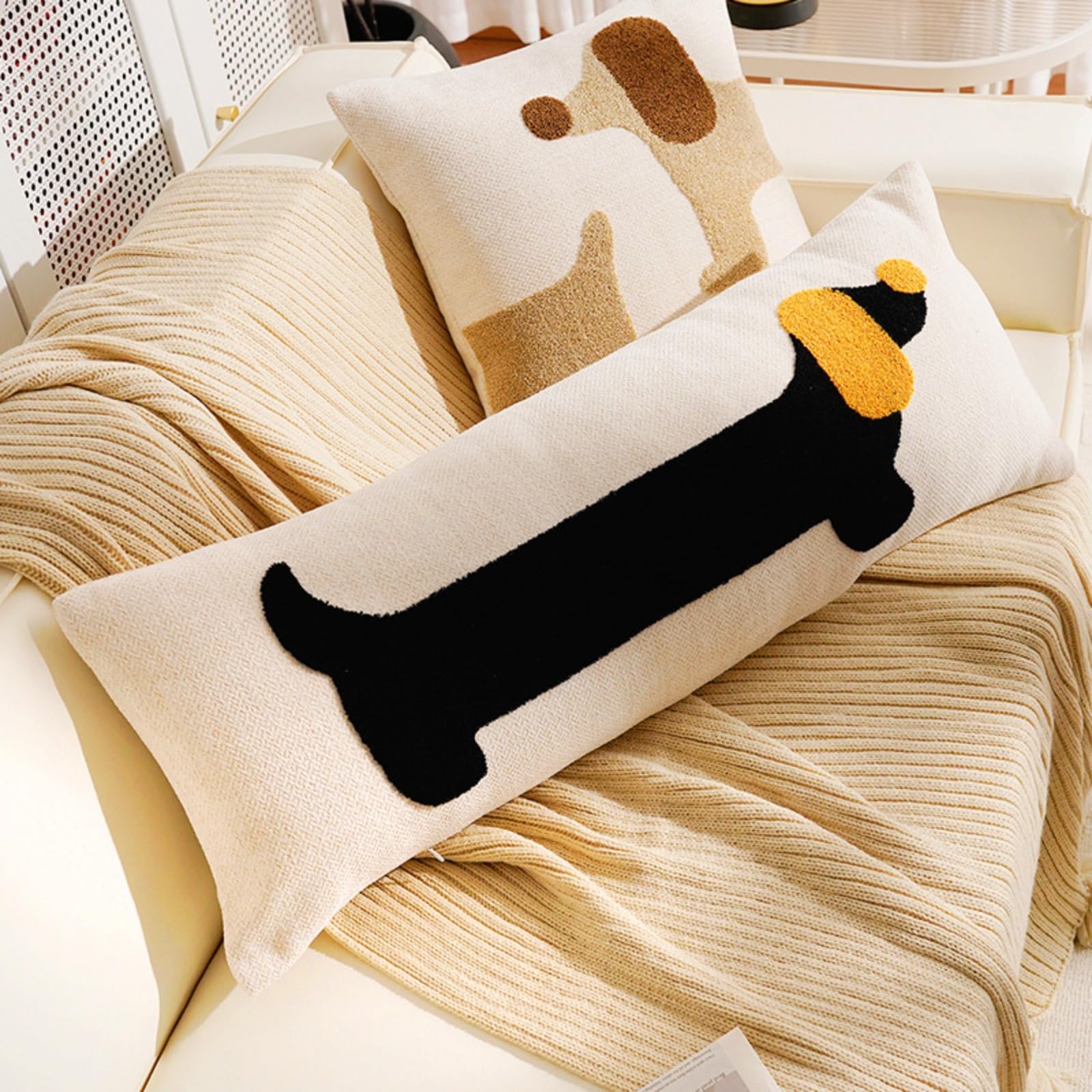 Housse de coussin brodé 90x35 en coton premium style bohème