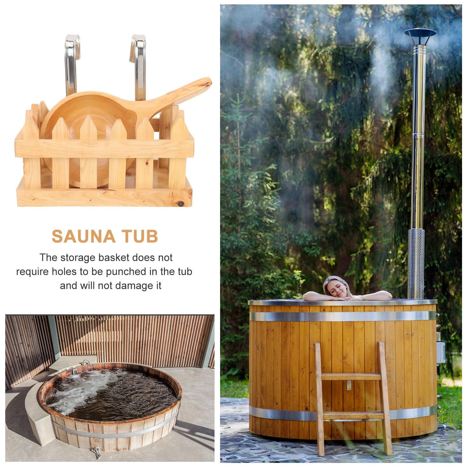 Cestino Portaoggetti in Legno per Bagno Supporto a Parete Cesto Appeso per Secchio da Bagno Accessorio Pratico per Mestoli D'acqua