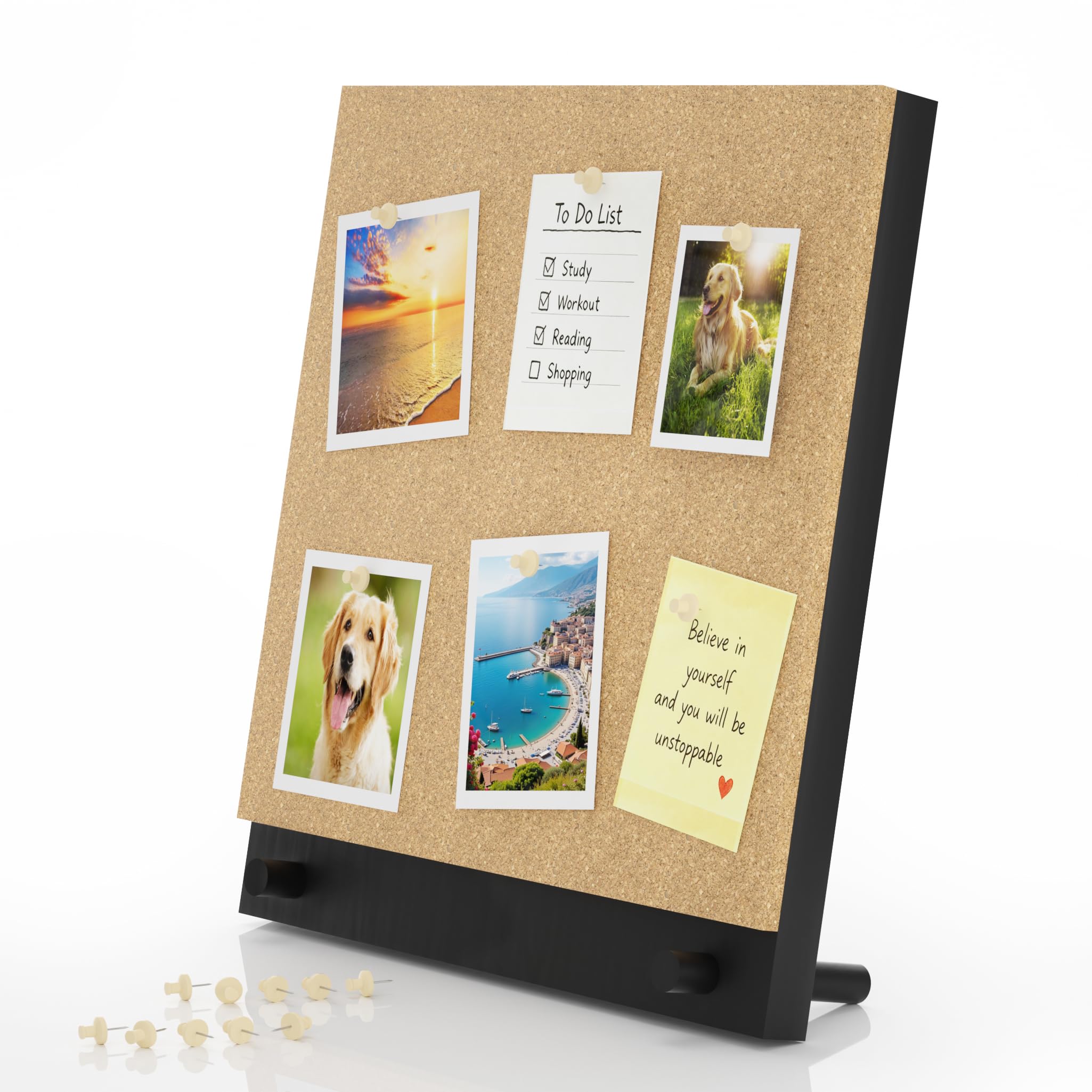 Trycooling Wood Frame Bulletin Board, Cork Board, Black, Large
