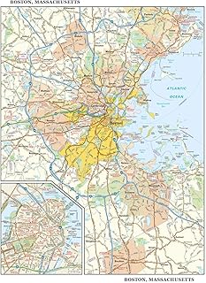 Boston, Massachusetts Wall Map, Large - 22.75" x 29" Matte Plastic