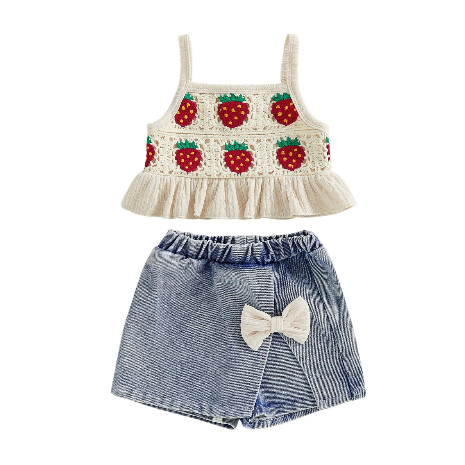 YINGISFITM Toddler Baby Girl Clothes Summer Boho Sleeveless Tank Top Jeans Shorts Skirts Western Outfit Girls Clothing Set