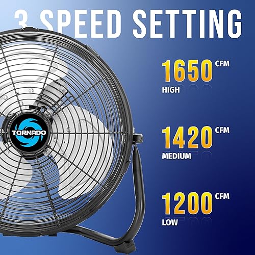 Miniatura 3 de Tornado Ventilador de piso de metal de alta velocidad de 12 pulgadas, potente refrigeración de 3 velocidades para espacios industriales, comerciales