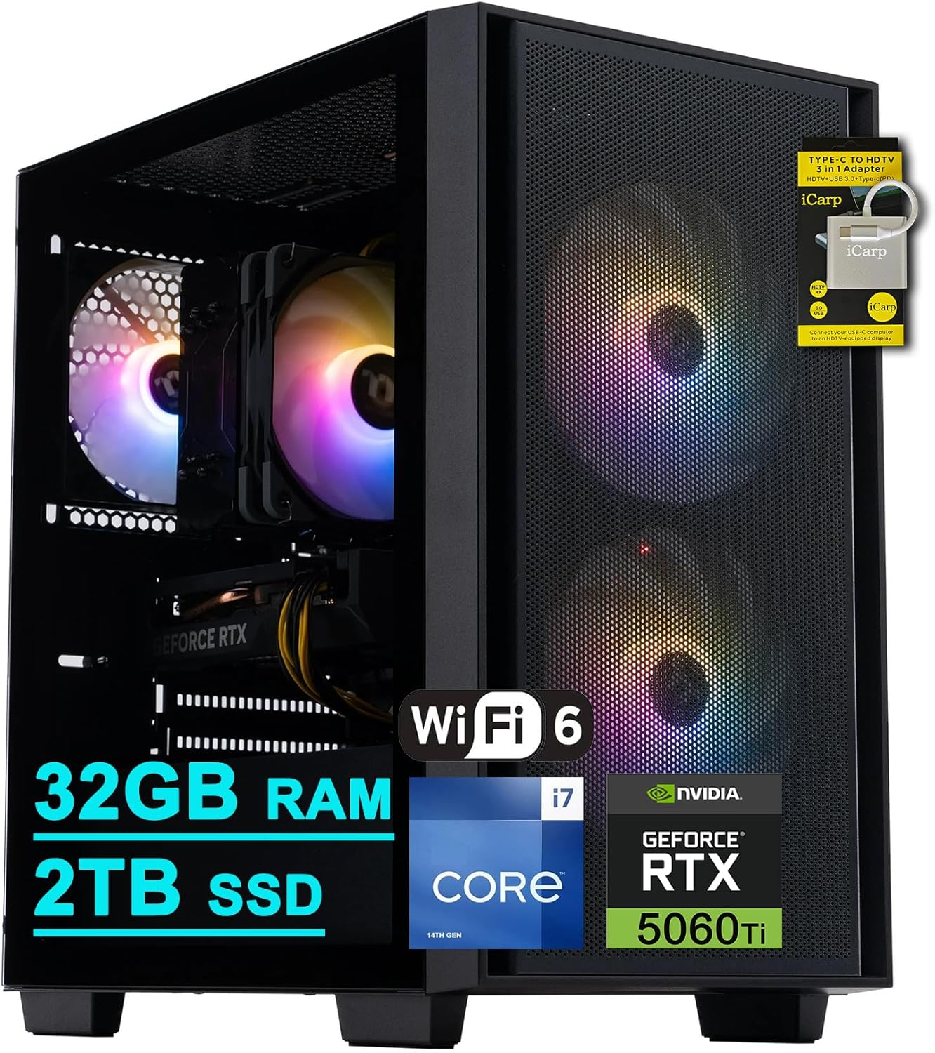 acer Nitro 60 Gaming Desktop Computer Intel 20-core i7-14700F 32GB DDR5 2TB SSD GeForce RTX 5060 Ti 16GB GDDR7 DLSS4 (Up to 759 AI Tops) Type-C DisplayPort Wi-Fi6 Win11 ICP Hub acer Nitro 60 Gaming Desktop Computer Intel 20-core i7-14700F 32GB DDR5 2TB SSD GeForce RTX 5060 Ti 16GB GDDR7 DLSS4 (Up to 759 AI Tops) Type-C DisplayPort Wi-Fi6 Win11 ICP Hub