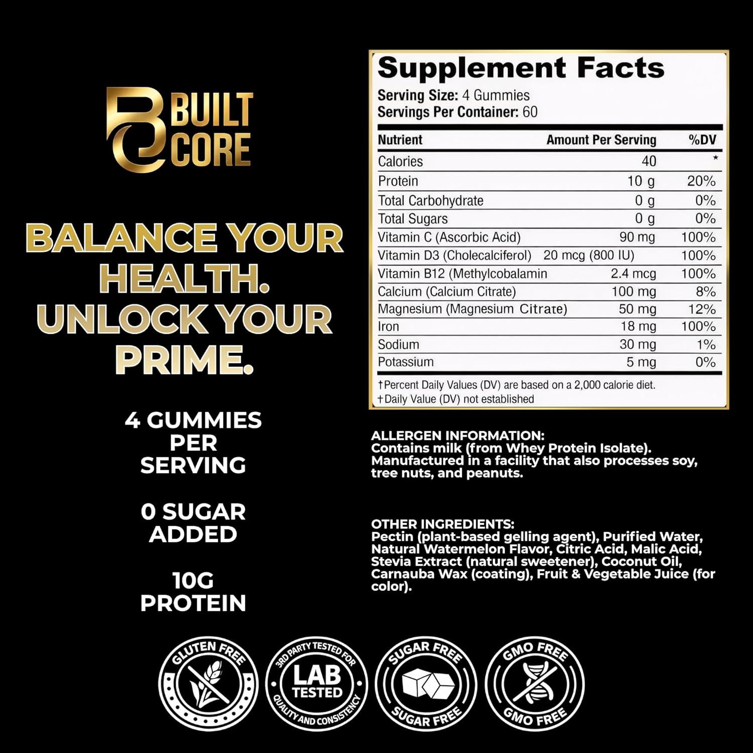Whey Isolate Protein Gummies – 10g Per Serving – 240 Count (2 Month Supply) – Sugar Free High Protein Snack – Low Carb & Gluten Free – for Men & Women
