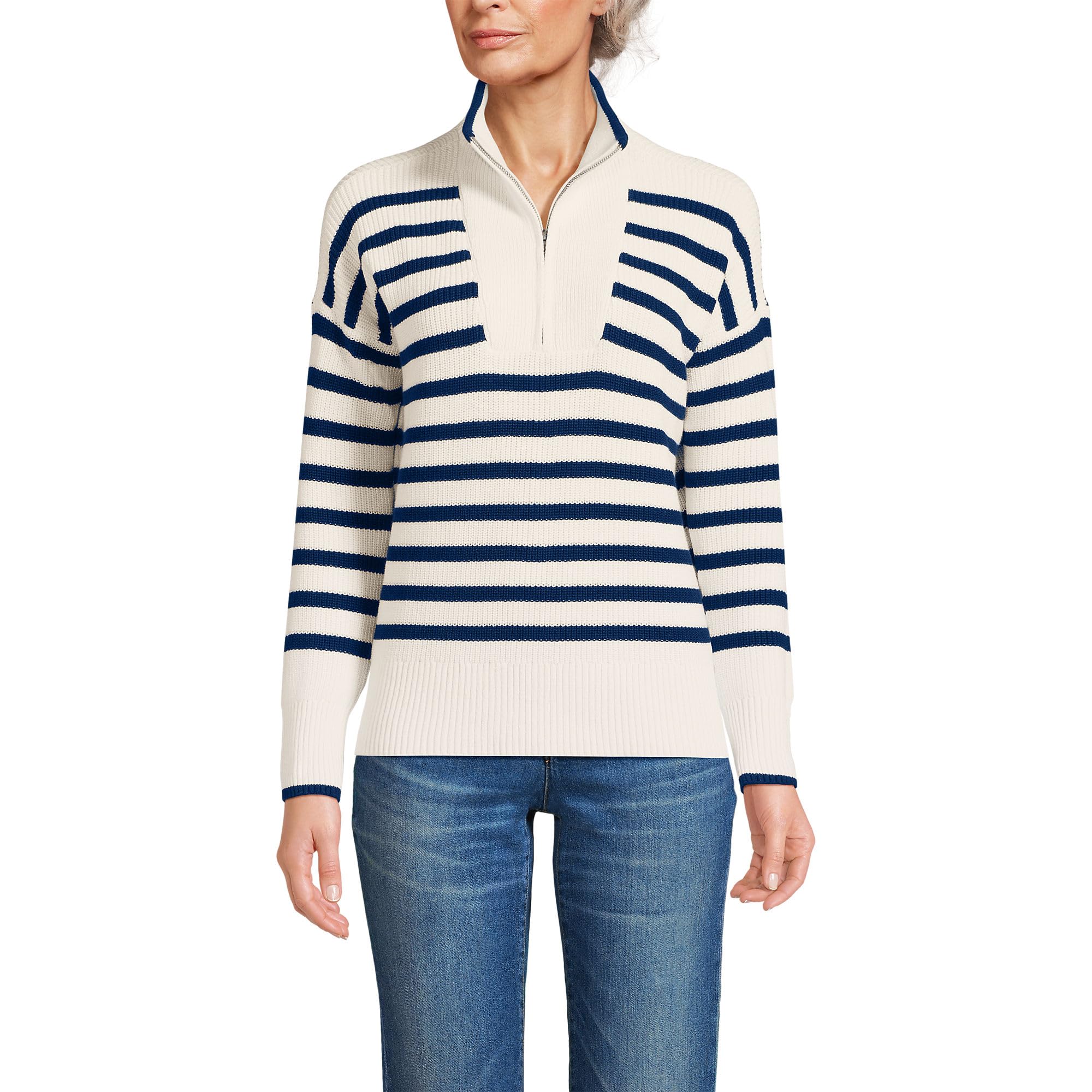 Lands End Womens Drifter Cotton Quarter Zip Pullover Sweater