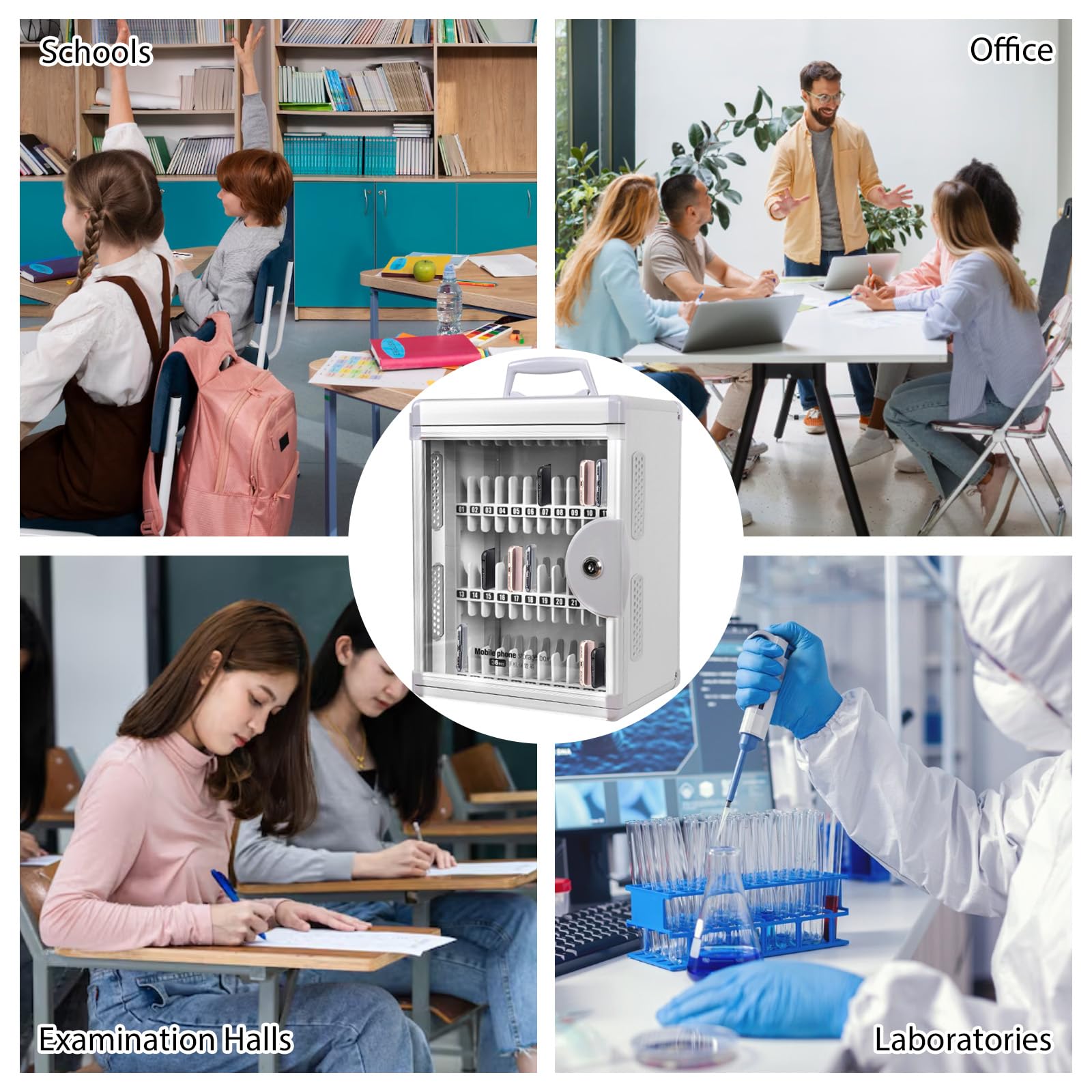 Armario de Almacenamiento para Teléfono Móvil 36 Bits, Armario de Almacenamiento para Teléfono Móvil de Aleación de Aluminio con Cerradura, Montado en la pared y Portátil para Escuelas, Oficinas