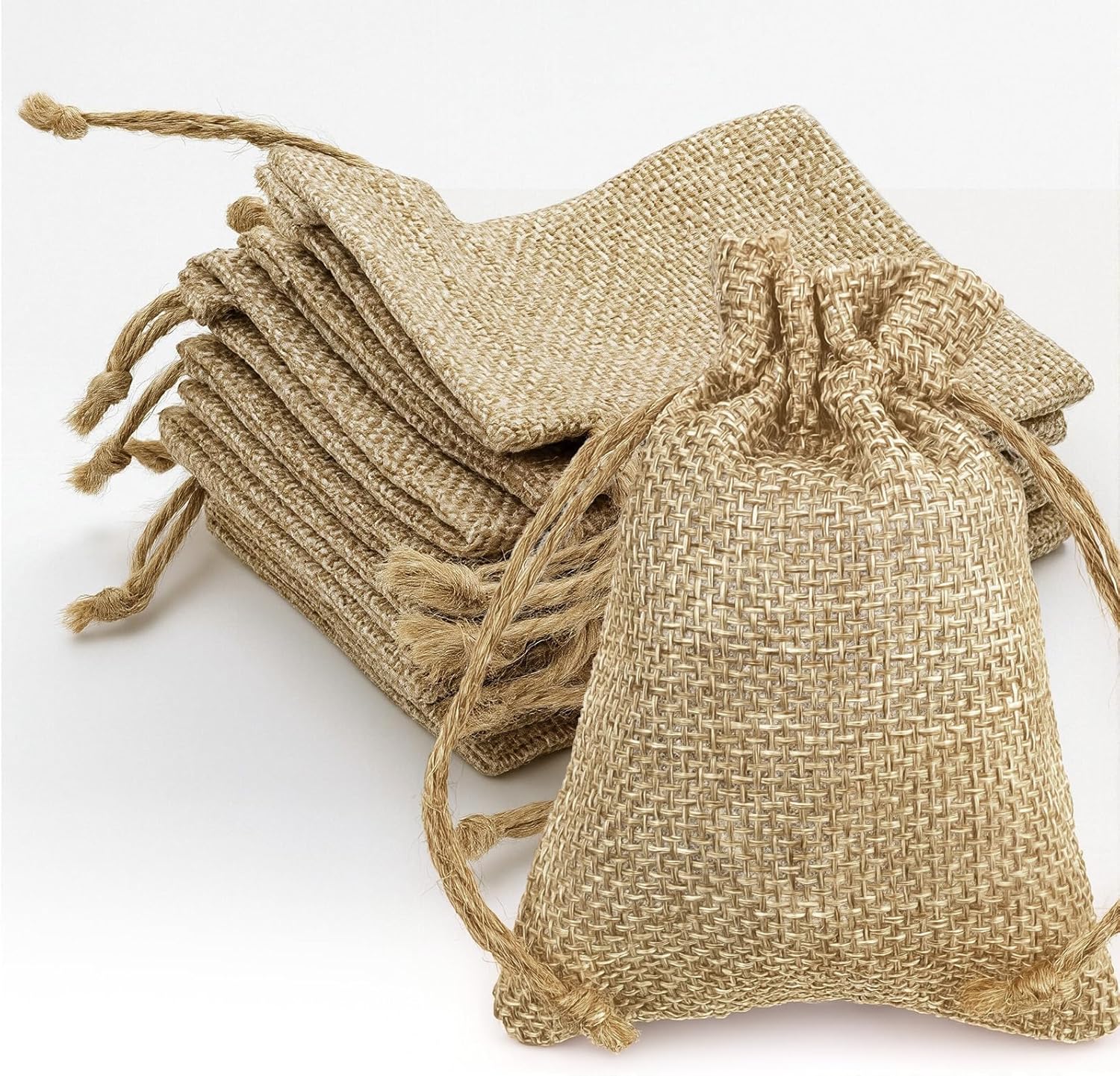 Asofelk 10 PCS Small Burlap Gift Bags with Drawstring, 7x9cm Brown Linen Favor Pouches, Mini Burlap Sacks & Drawstring Gift Bags, Small Drawstring Burlap Gift Bags for Jewelry Storage, Party Favors