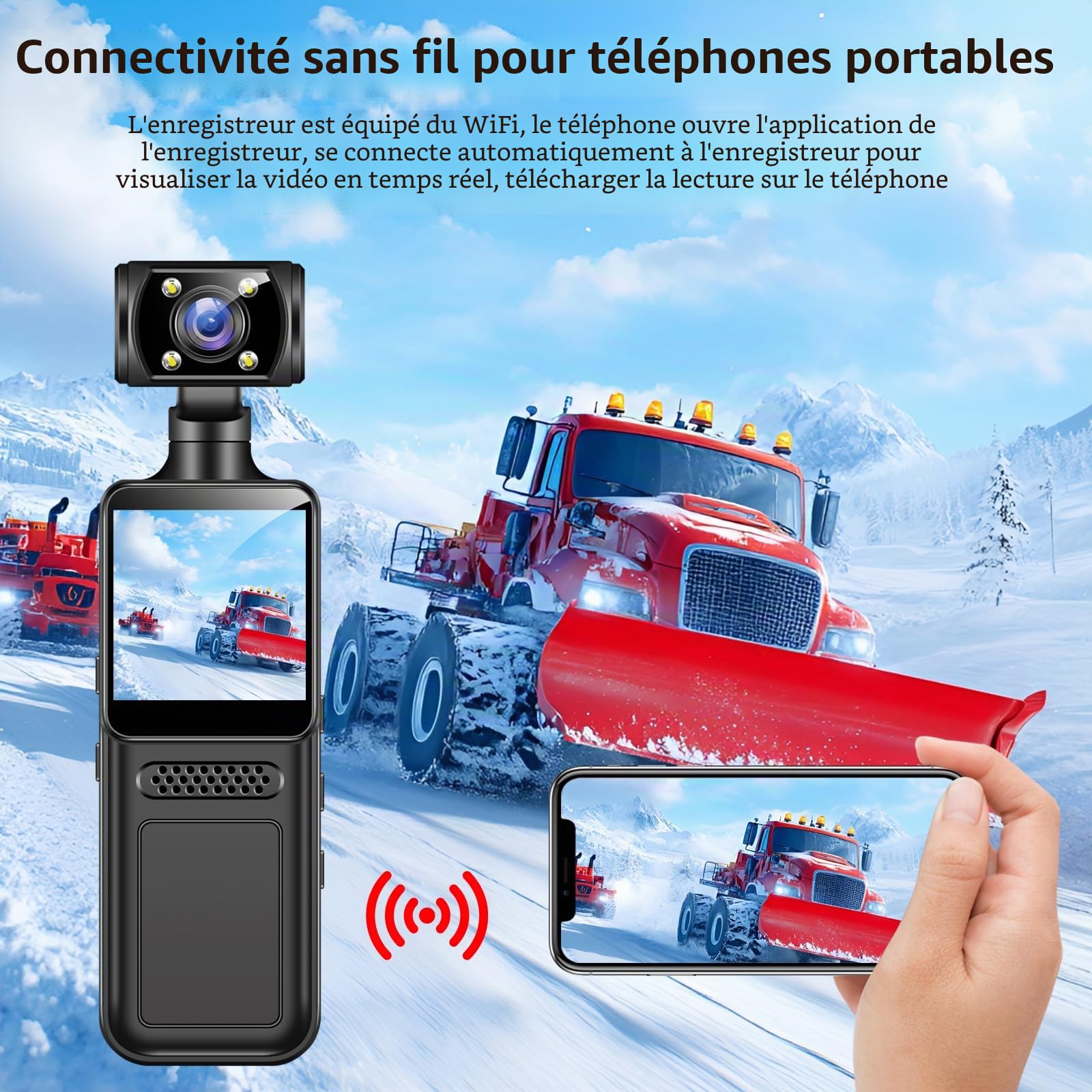 Mini Caméra d'action 4K 40MP, Caméscope de Poche avec Objectif Rotatif 180°, Écran 1.3", WiFi et Application, Caméra Vlog Portable pour Enregistrement Vidéo