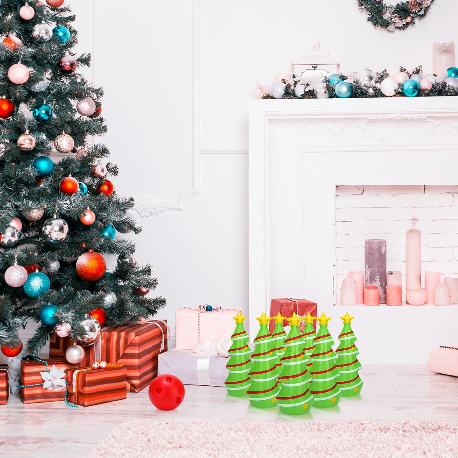 Ceenna 12 Pcs Christmas Bowling Set Inflatable Christmas Tree Bowling Set Christmas Games for Family, Include 10 Christmas Tree Pins and 2 Balls
