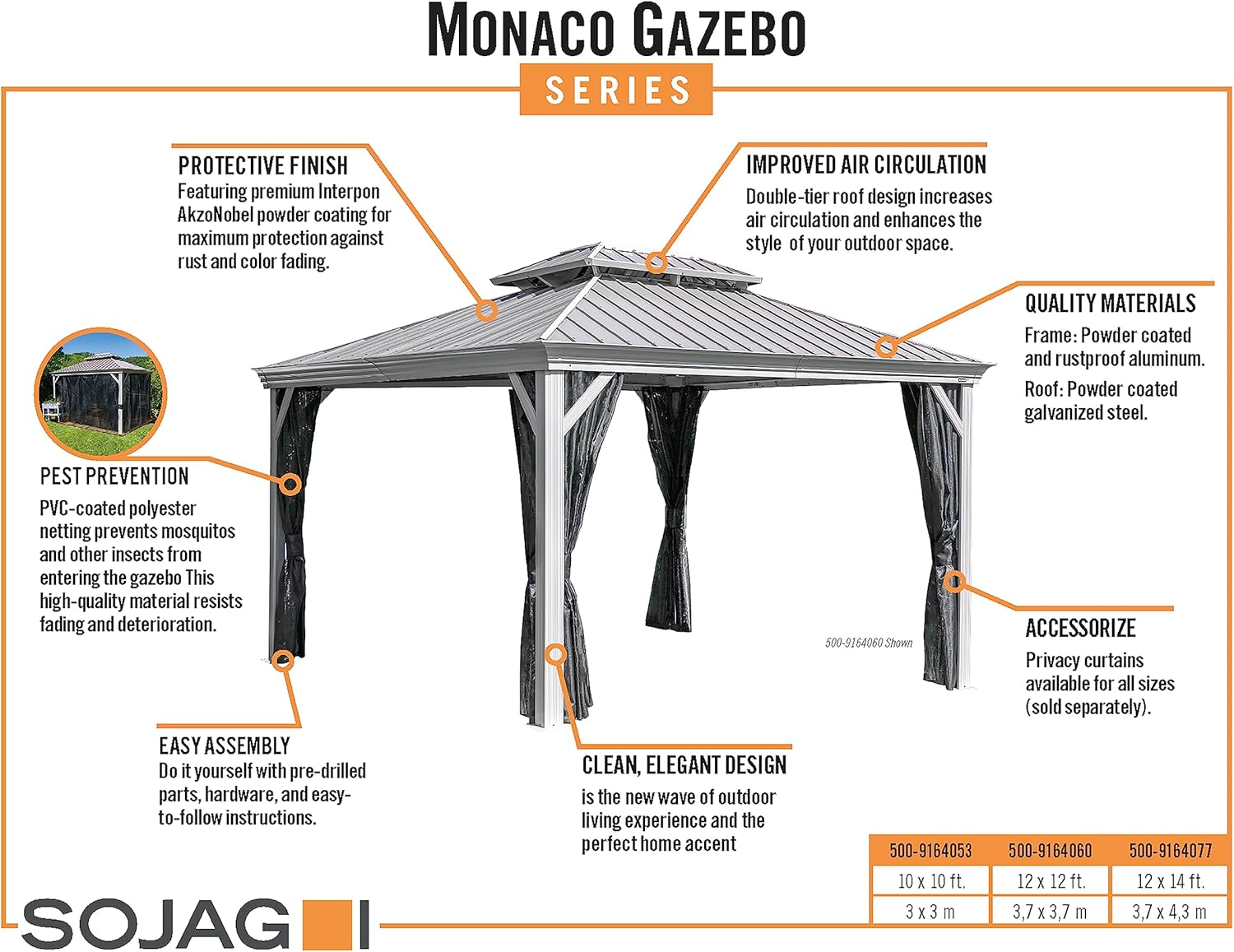 Sojag Outdoor 12' x 14' Monaco Hardtop Double Roof Gazebo Outdoor Sun Shelter, Champagne