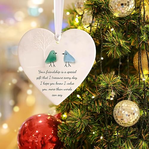 Miniatura 3 de Decoración de la amistad de cristal marino en forma de corazón, recuerdo inspirador para árbol de Navidad con mensajes edificantes, elegante