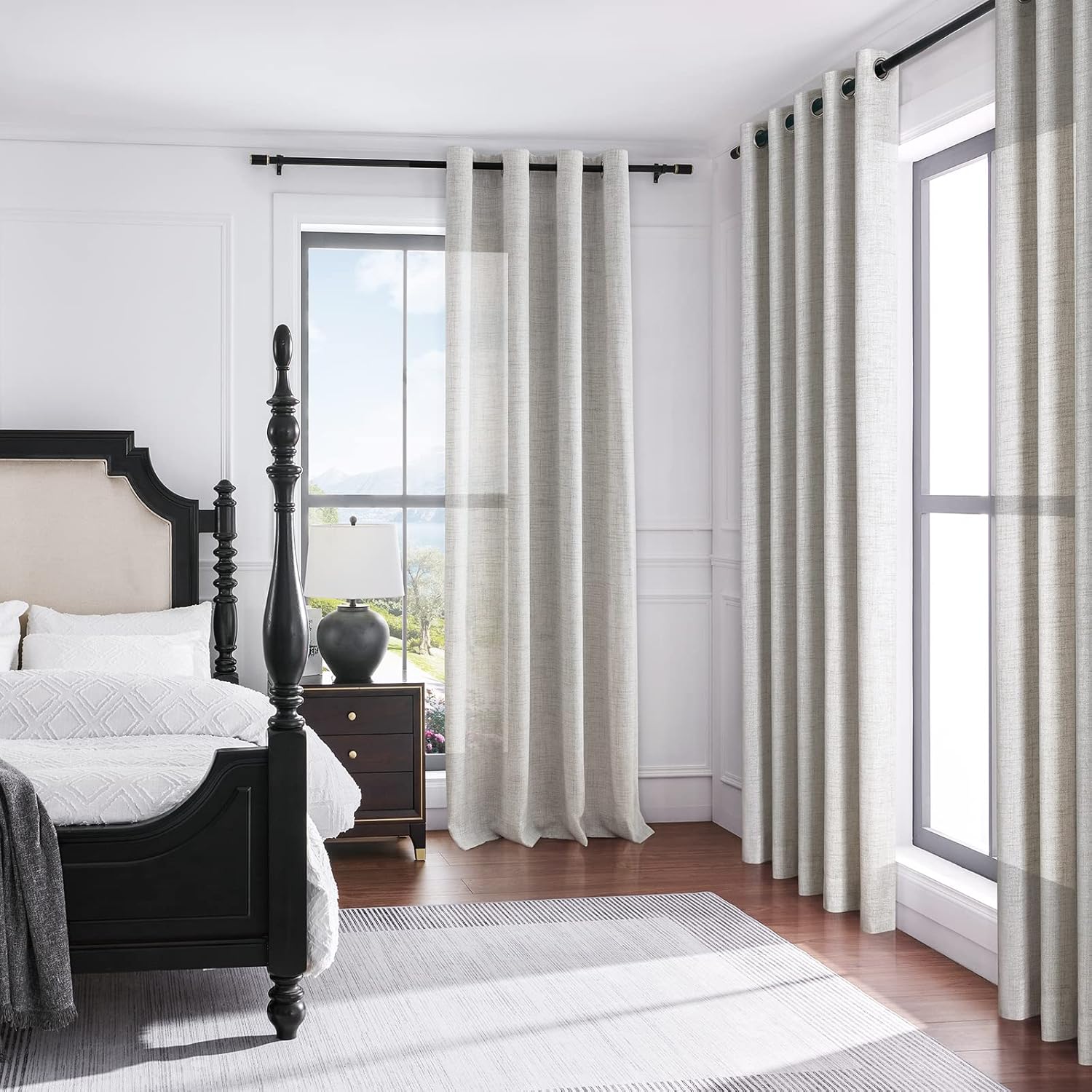 Melodieux Sheer Curtains 63 inch Length for Bedroom - Grommet Top Burlap Linen Textured Light Filtering Privacy Thick Living Room Curtains (Set of 2, 52inch x 63inch, Natural)