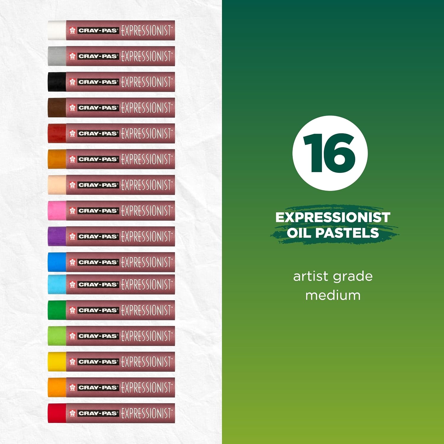 SAKURA Cray Pas Expressionist Oil Pastels, Assorted Colors, 16-Pack, 16 Color Set