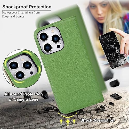 Miniatura 5 de VISOUL Pebbled - Funda de piel auténtica para iPhone 15 Pro Max, funda tipo cartera con MagSafe y soporte para tarjetas, funda magnética con función