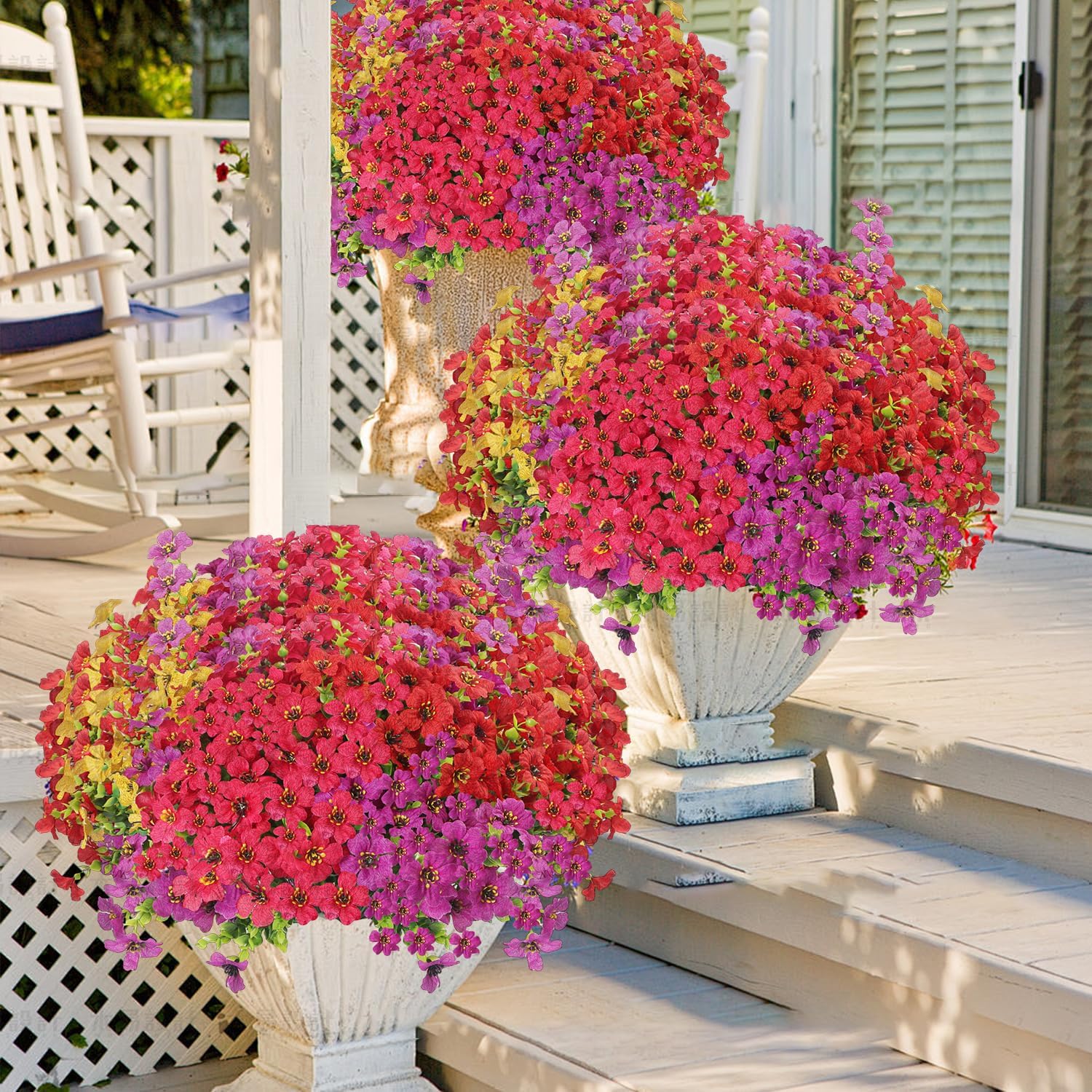 16 Bundles Artificial Faux Plants Flowers Outdoor Spring Summer Decoration Faux Silk Colorful Mix Daisy UV Sun Resistant Realistic for Porch Patio Home Planter Window Box Yard Decor - Image 3