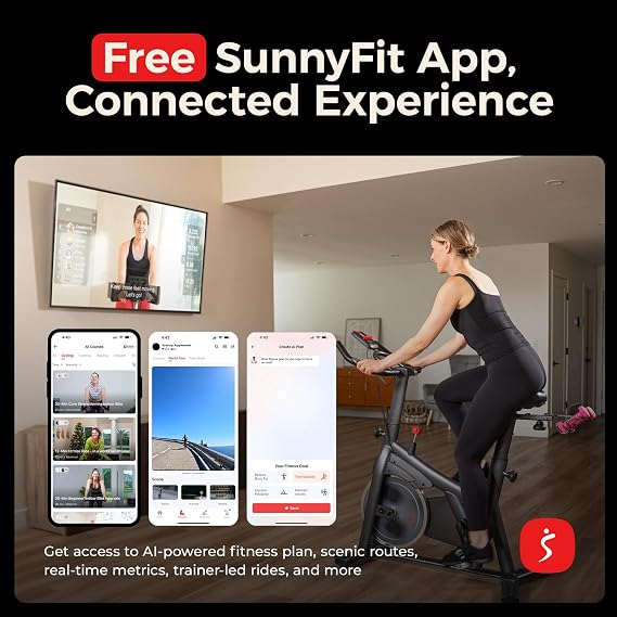 Sunny Health & Fitness Smart Magnetic Indoor Cycling Bike, Stationary Exercise Cardio Equipment, Free SunnyFit Training App