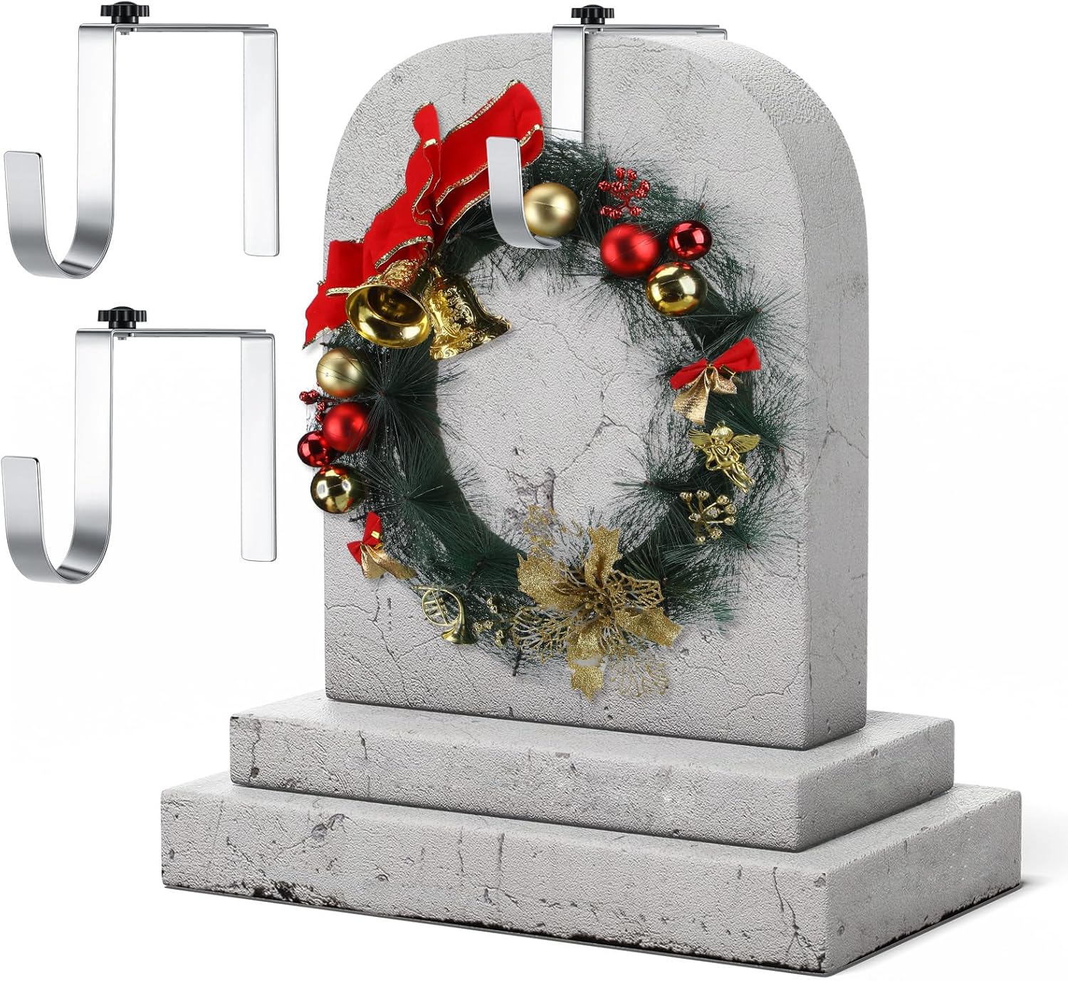 Blulu 7'' to 11'' Metal Headstone Wreath Hanger Christmas Memorial Day Adjustable Flower Wreath Holder Stands Gravestone Marker Cemetery Tombstone Saddles(4 Pcs)