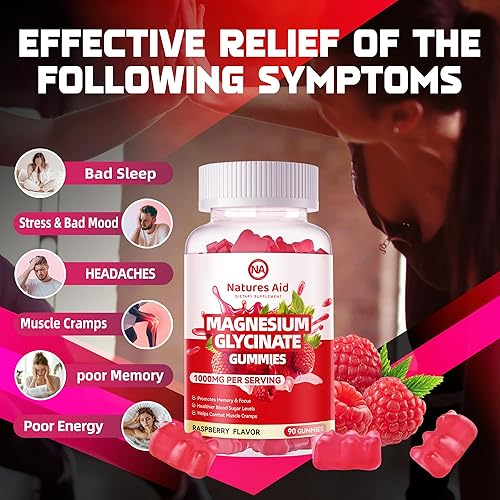 Miniatura 3 de Gomitas de glicinato de magnesio de 1000 mg  Suplemento de magnesio y potasio sin azúcar con vitamina D, B6, CoQ10 para calmar el estado de ánimo y