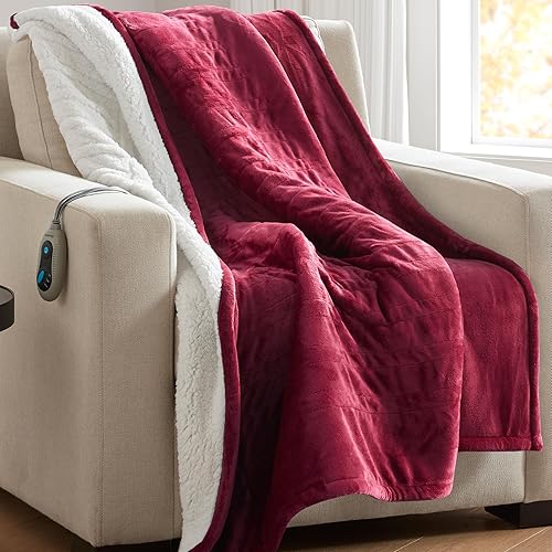 Miniatura 34 de Manta calefactora Beautyrest, manta eléctrica reversible suave y cálida, manta de sherpa para oficina, sofá, 3 ajustes de calor, apagado automático