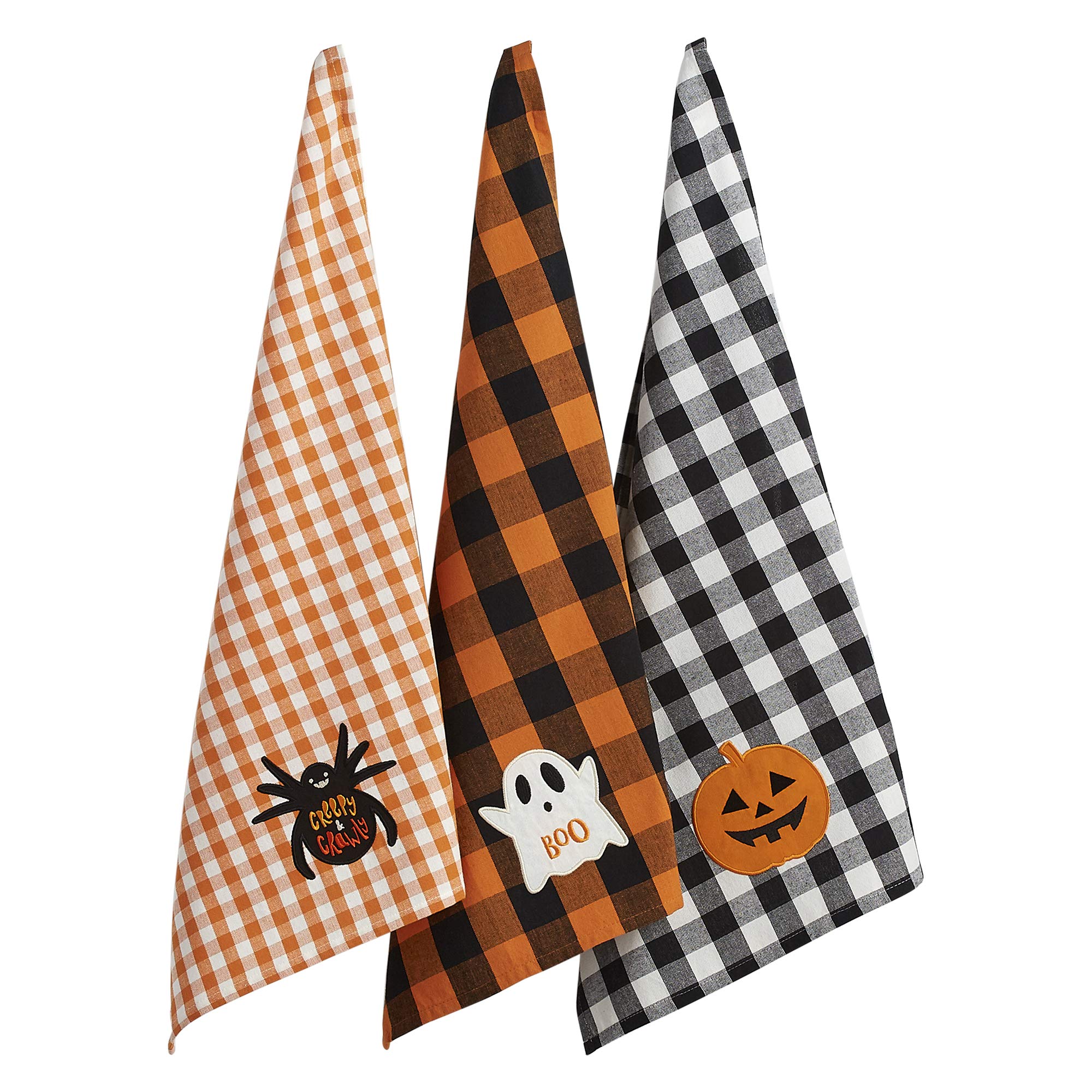 DII Embellished Cotton Kitchen Hand Towel Set, Spooky Farmhouse Buffalo Check, 18x28
