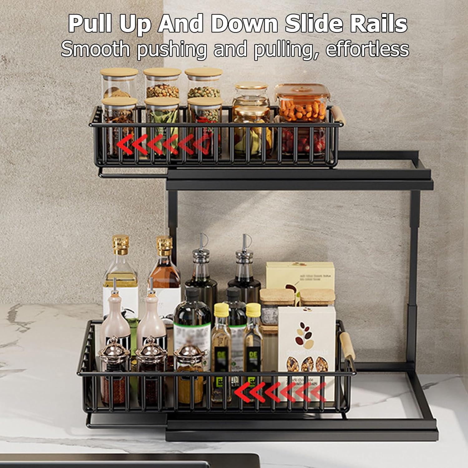 2 Tier Under Sink Organizer,Stainless Steel Sink Organizer and Storage with Sliding Drawer,Cabinet Organizer Shelf for Kitchen Bathroom Laundry(11.81 * 15.98 * 14.29in, A)