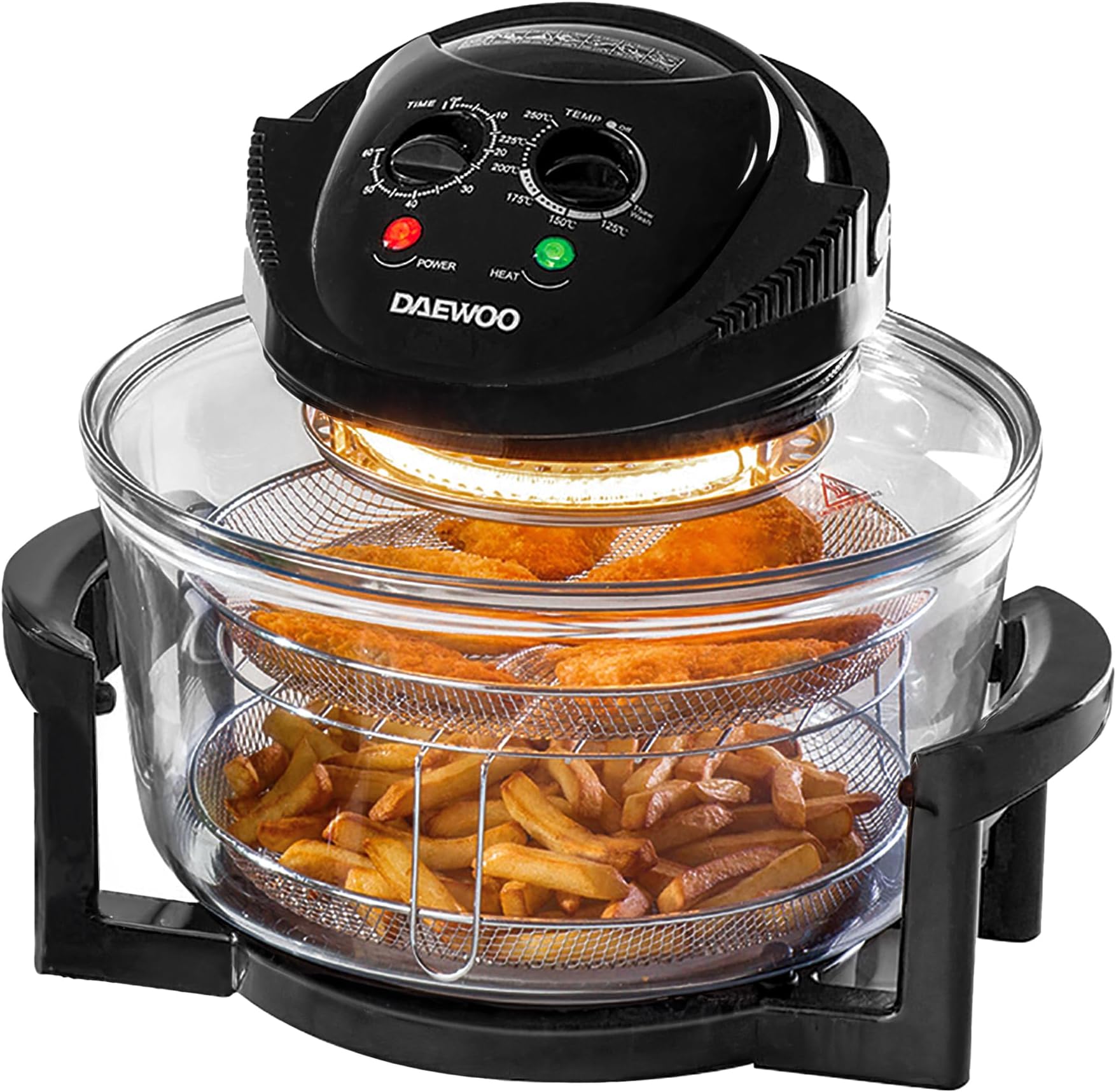 Daewoo Deluxe 17L 1300W Halogen Air Fryer with an Extension Ring- 60min Timer with Self-Cleaning Function, Adjustable Temperature Control and 7 Accessories Included - Black