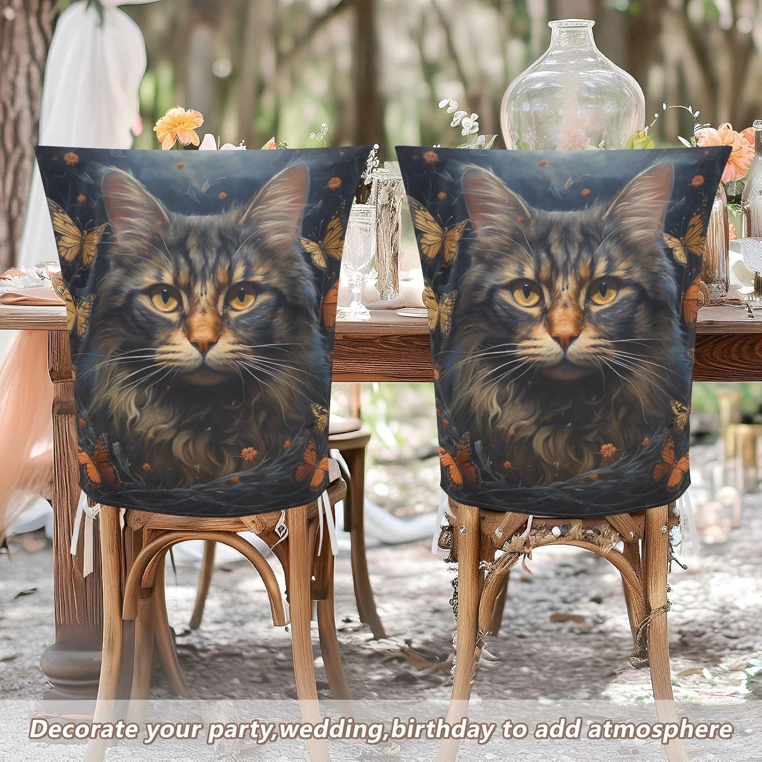 ALAZA Retro Cat Butterflies Chair Back Cover Set of 6, Washable Reusable Removable Chair Slipcovers Decorative Chair Cover for Home Kitchen Wedding Party
