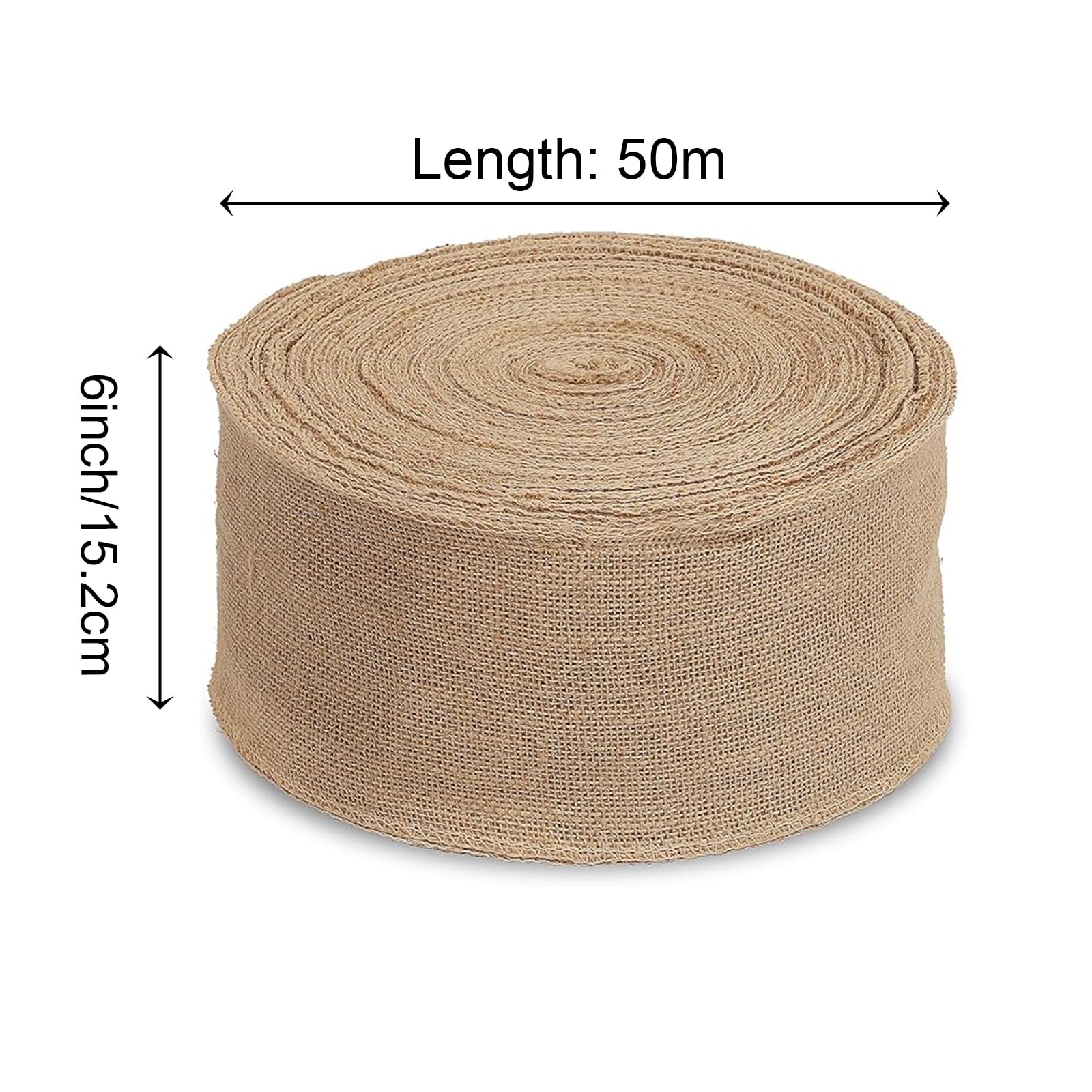 KINJOEK 15,2 cm breit, 54 Meter Juteband, natürliches Jute-Stoffband, Bastelband für Weihnachten, Hochzeit, Geschenke, Jute-Stoff, DIY-Band für Dekoration