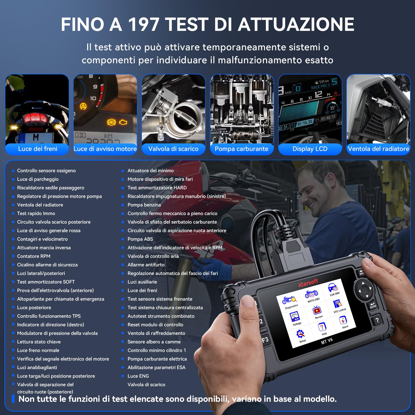 iCarsoft MT V6 per BM.W Moto, Strumento Diagnostico Bidirezionale, OBDII Lettore di Codice Tutti i Sistemi con 115+ Funzioni di Ripristino, Strumento di Scansione per Moto, Test Salute Batteria
