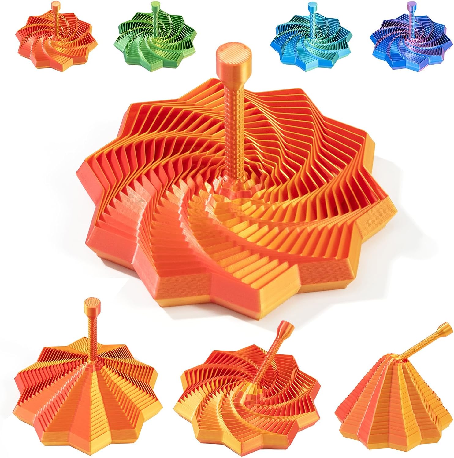 3D Printed Sensory Fidget Star,Dual Motion Fidget Toy with Reinforced Handle Color-Changing Spiral Finger Toy with Auditory Feedback, ADHD Anxiety Relief Desk Toy for Office Gifts (red-Gold)