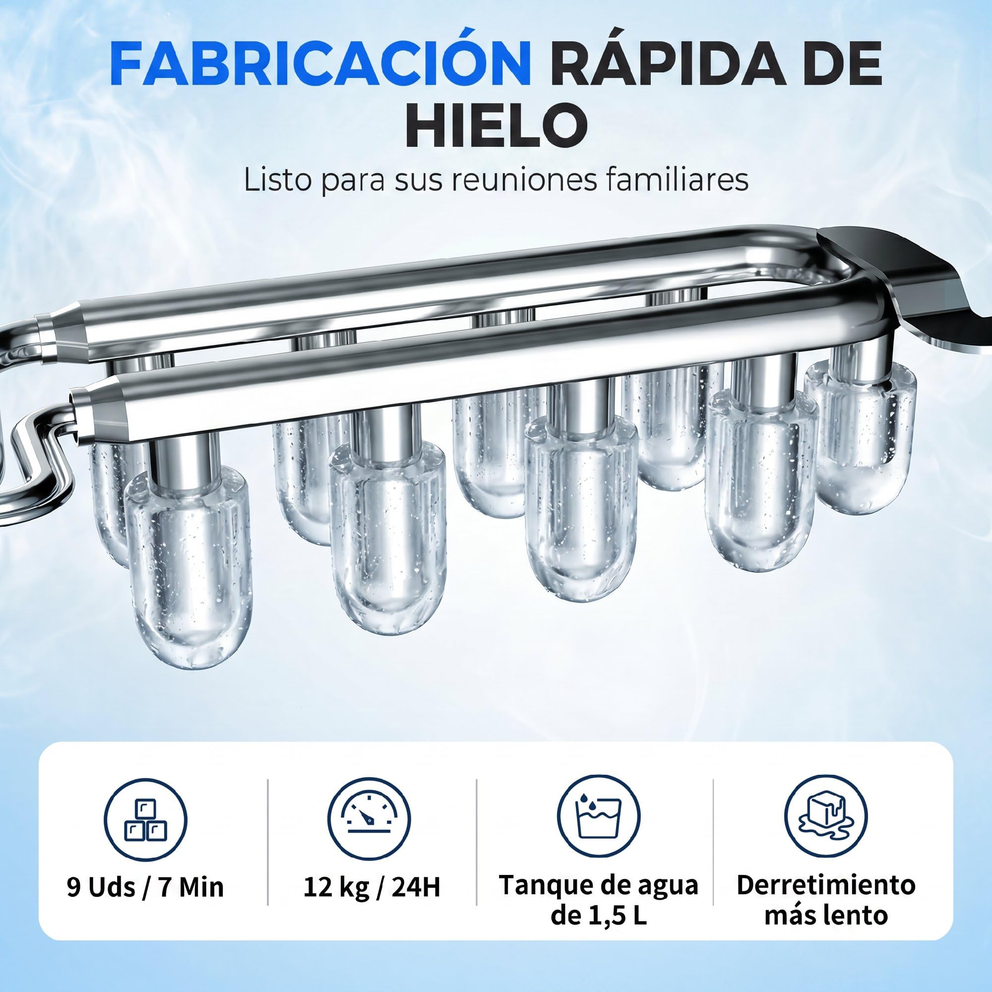 HOMCOM Máquina de Hielo, Máquina de Cubitos de Hielo Autolimpiable, 12 kg/24H, 9 Cubitos Listos en 7 Minutos, 2 Tamaños de Hielo, 1,5L Depósito, para Hogar, Cocina, Oficina, Bar, Blanco — view 3