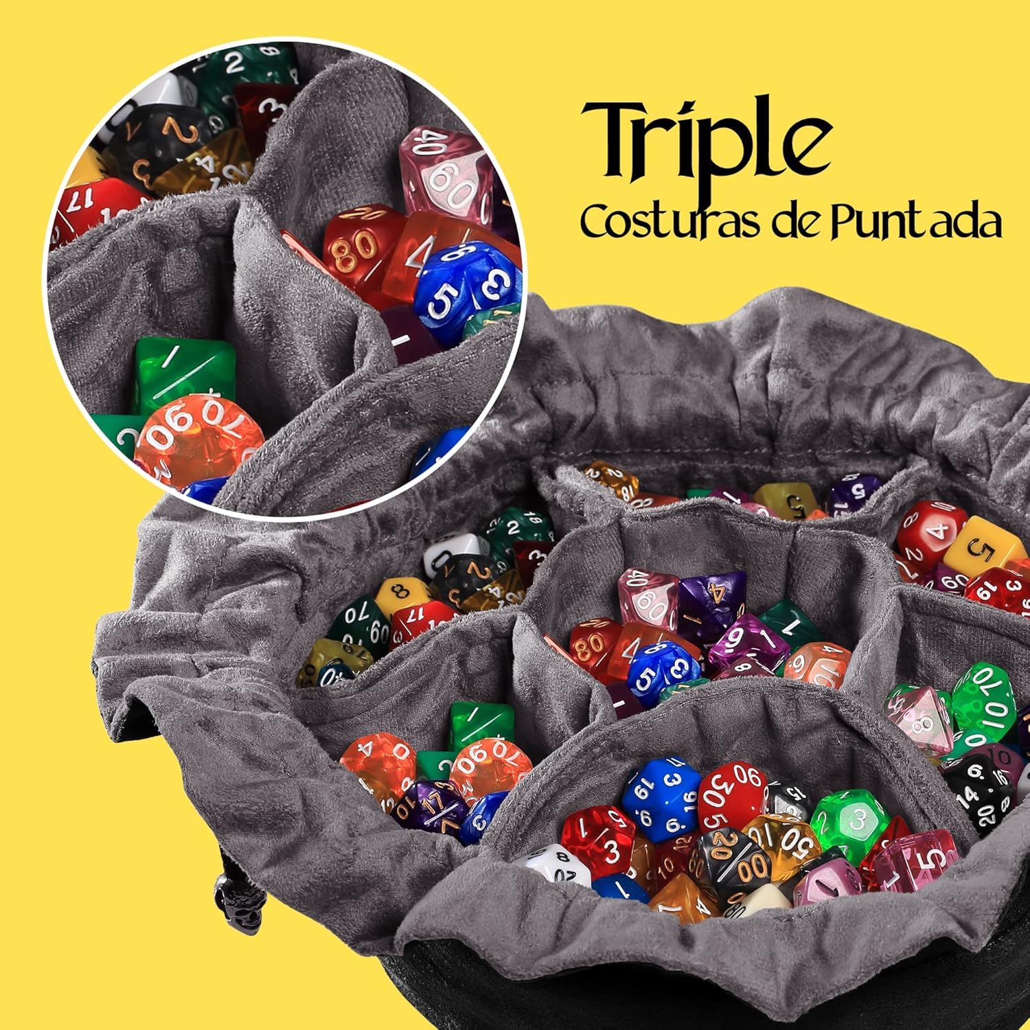 CardKingPro - Bolsas de Dados Inmensas con Bolsillos - Negro - Capacidad para 150+ Dados - Gran Organizador para Coleccionistas de Dados, Dungeons and Dragons [Diseño Patentado]