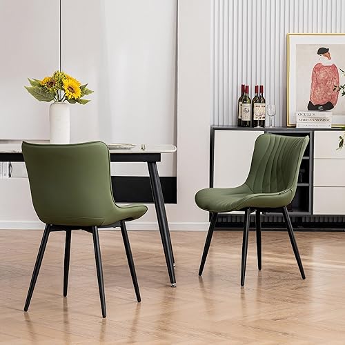 Miniatura 8 de Kidol & Shellder Bean-Green - Juego de 2 sillas de comedor tapizadas de mediados de siglo, modernas sillas de cocina y comedor con respaldo,