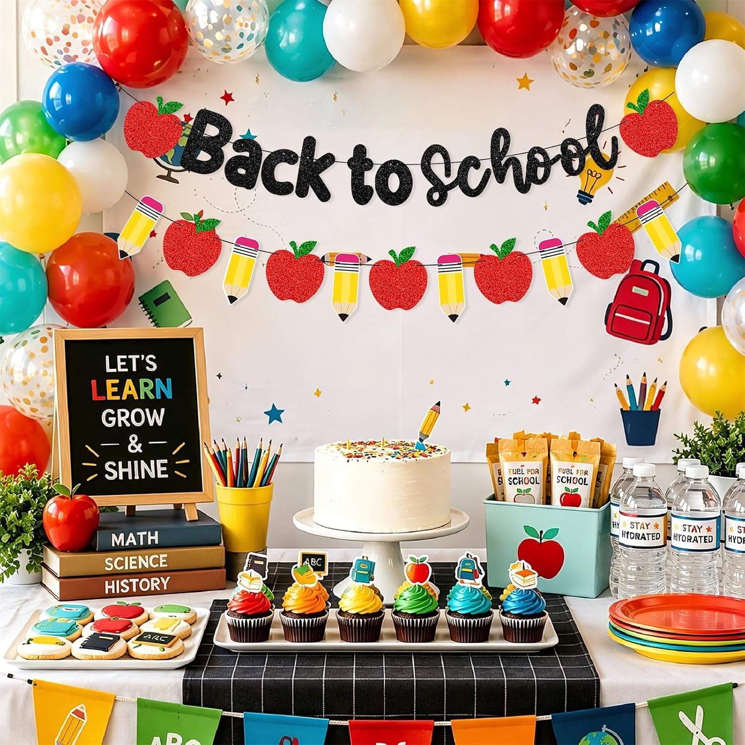 Back to School Banner Pencil Apple Garland for First Day of School Party Decorations Welcome Back to School Teacher Office Classroom Décor