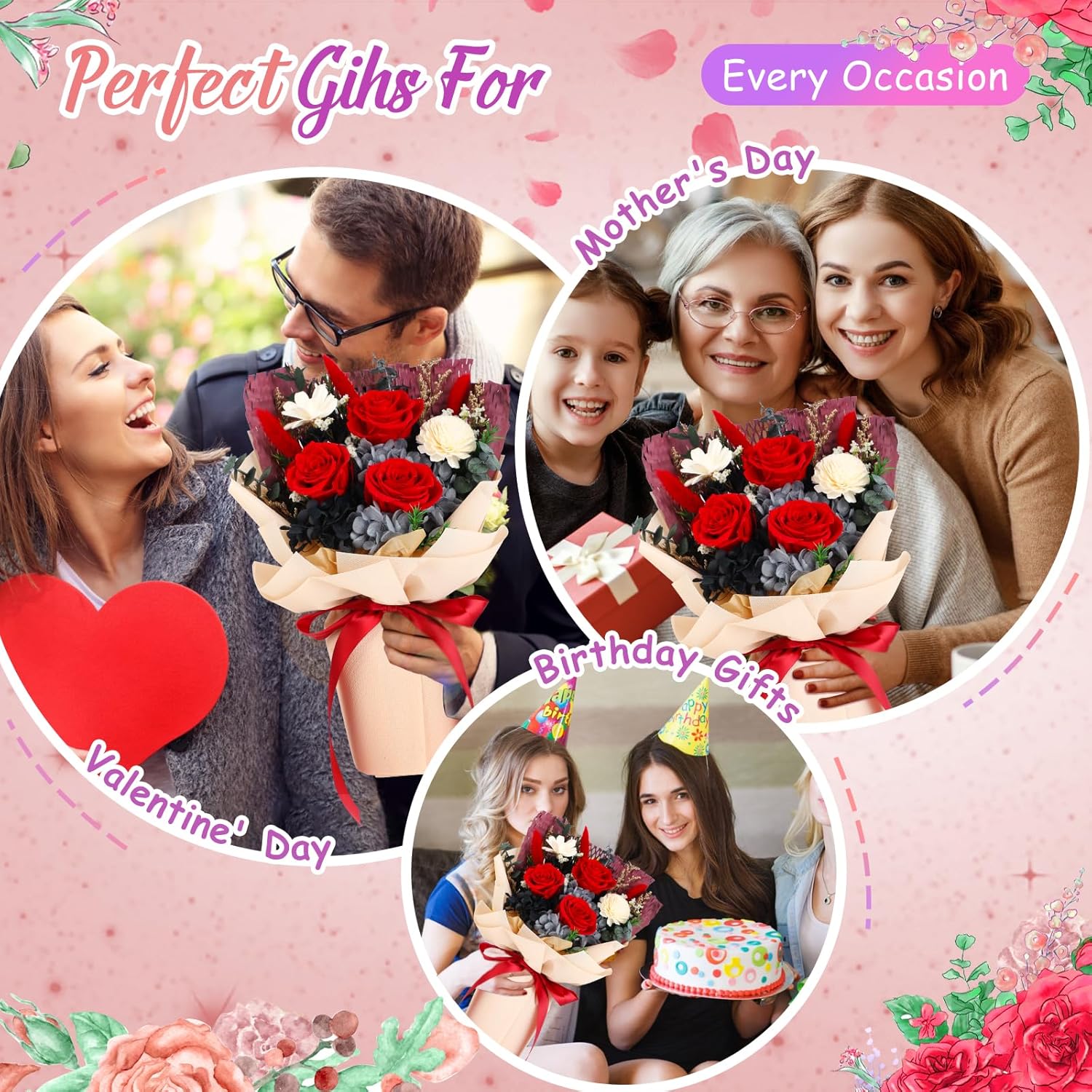Valentines gifts for Women Her Mom Wife Girlfriend Grandma Preserved Flowers for birthday Mothers Day Anniversary Red Roses Bouquets flowers for delivery